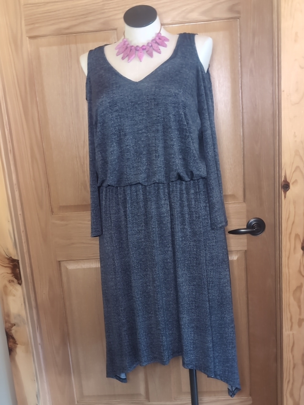 Sz 14W London Times Navy/Blue Heather Lined Cold-shoulder Dress